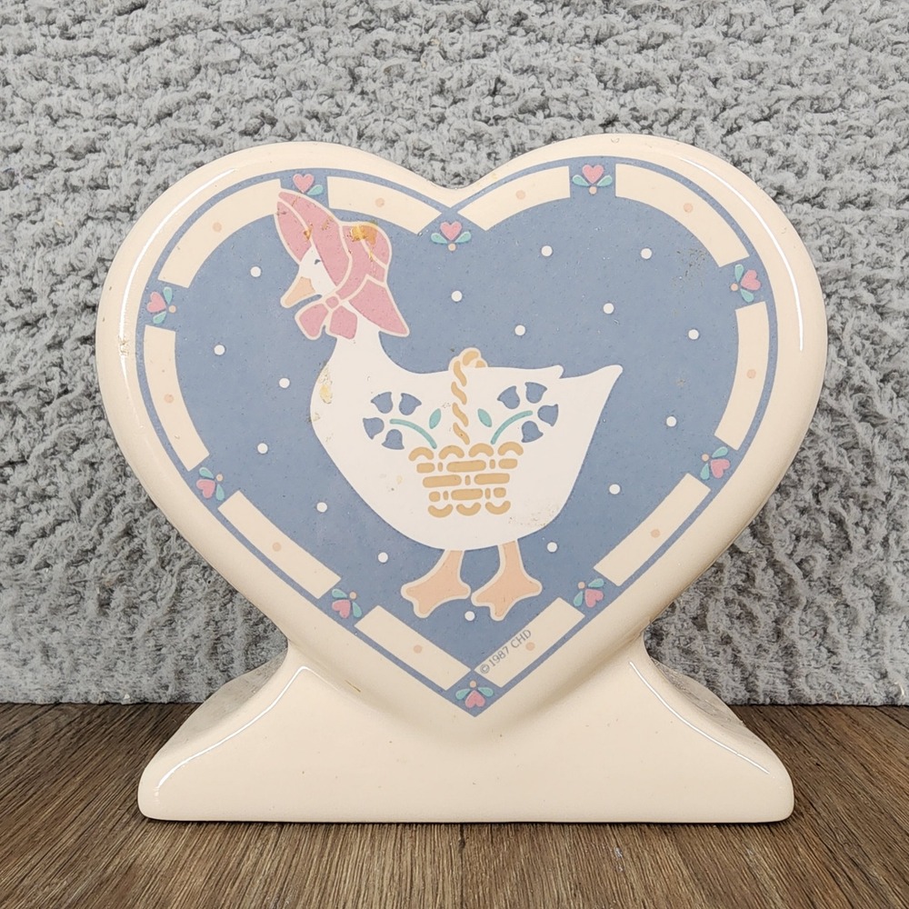 Vintage 1987 Blue Belle Treasure Craft Ceramic Heart Goose Napkin Holder USA